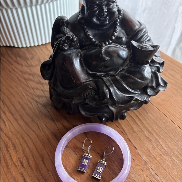 Jewelry - Lavender Jade Bangle + Matching Earrings | Vintage Asian Set